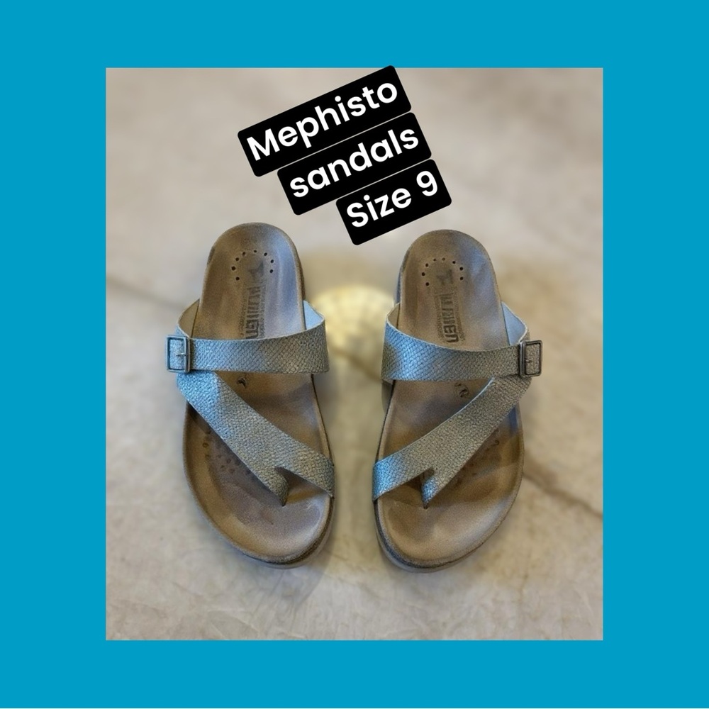 Mephisto Size 40/9 Textured Blue and Cream Comfort Sandals #boho #walkers